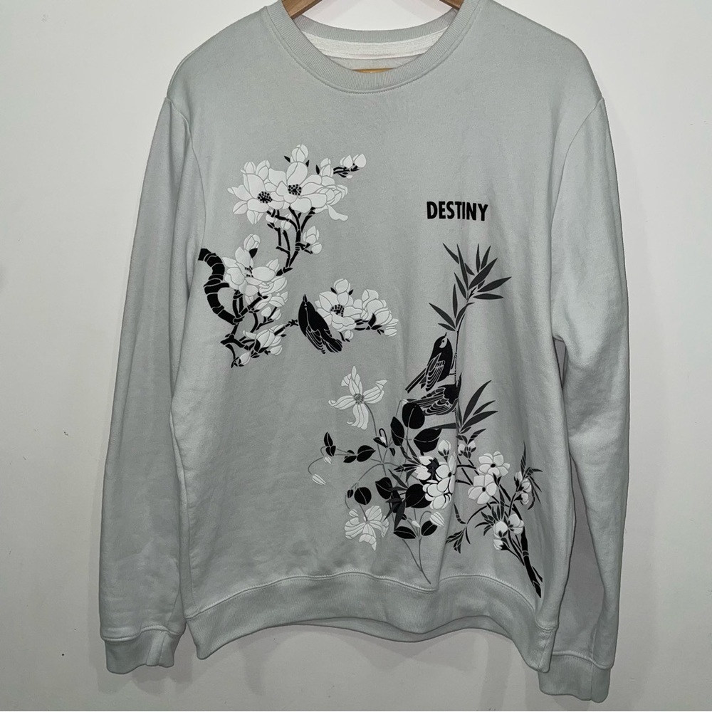 Blind Rooster Floral Crewneck Cotton Blend Unisex Fall Winter Sweatshirt Size L